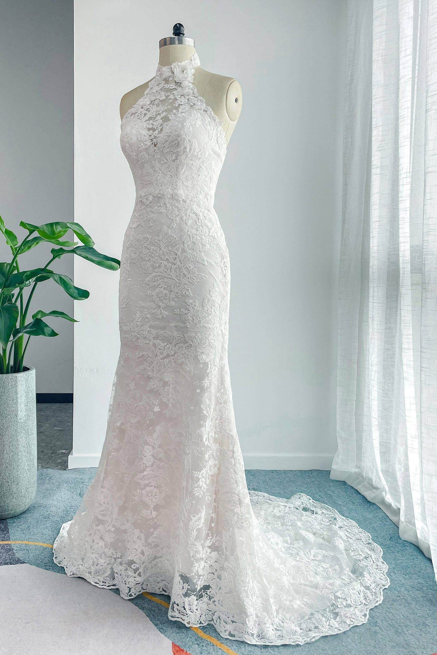 Trumpet-Mermaid Sweep-Brush Train Lace Tulle Wedding Dress CW3147 - COCOMELODY