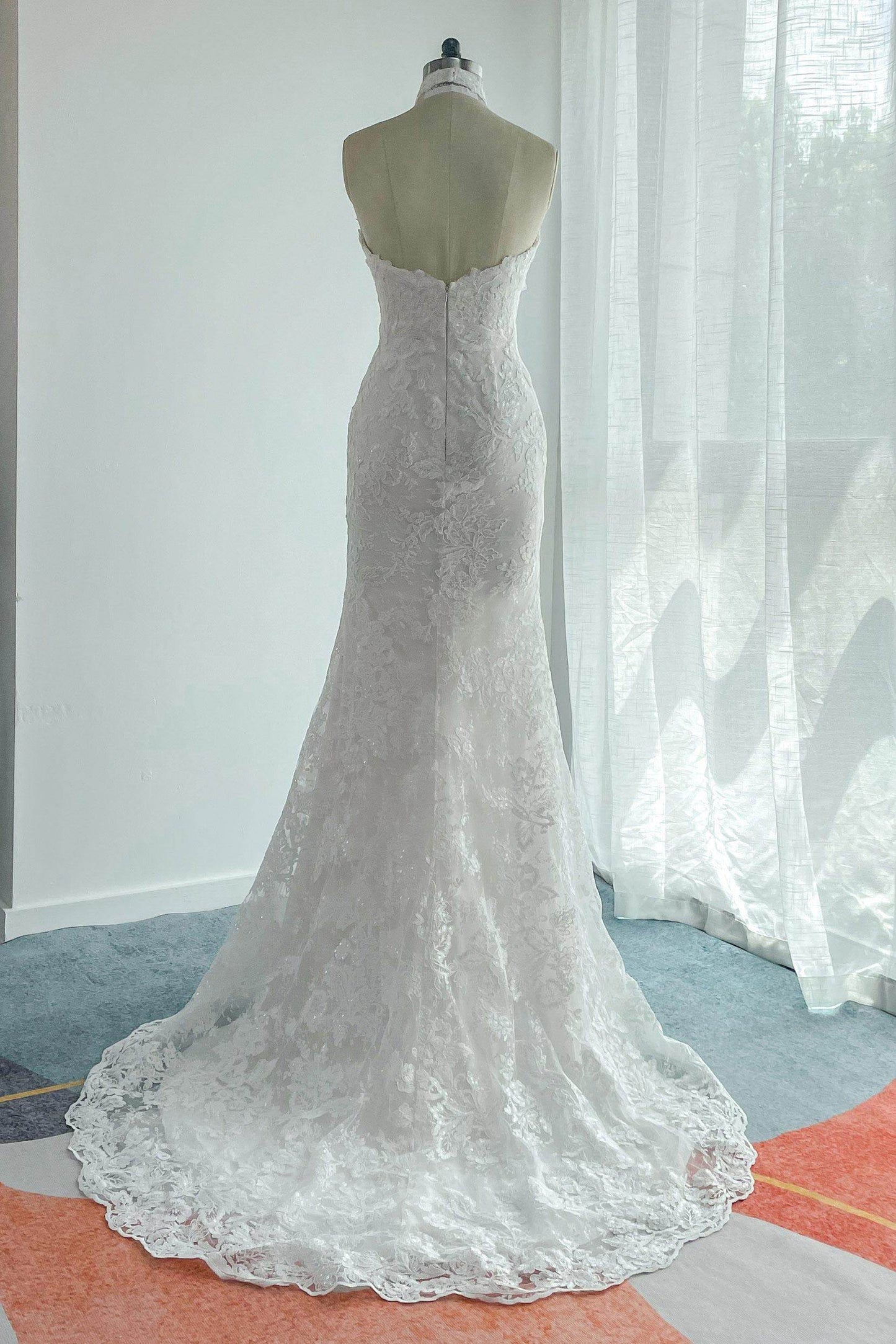 Trumpet-Mermaid Sweep-Brush Train Lace Tulle Wedding Dress CW3147 - COCOMELODY