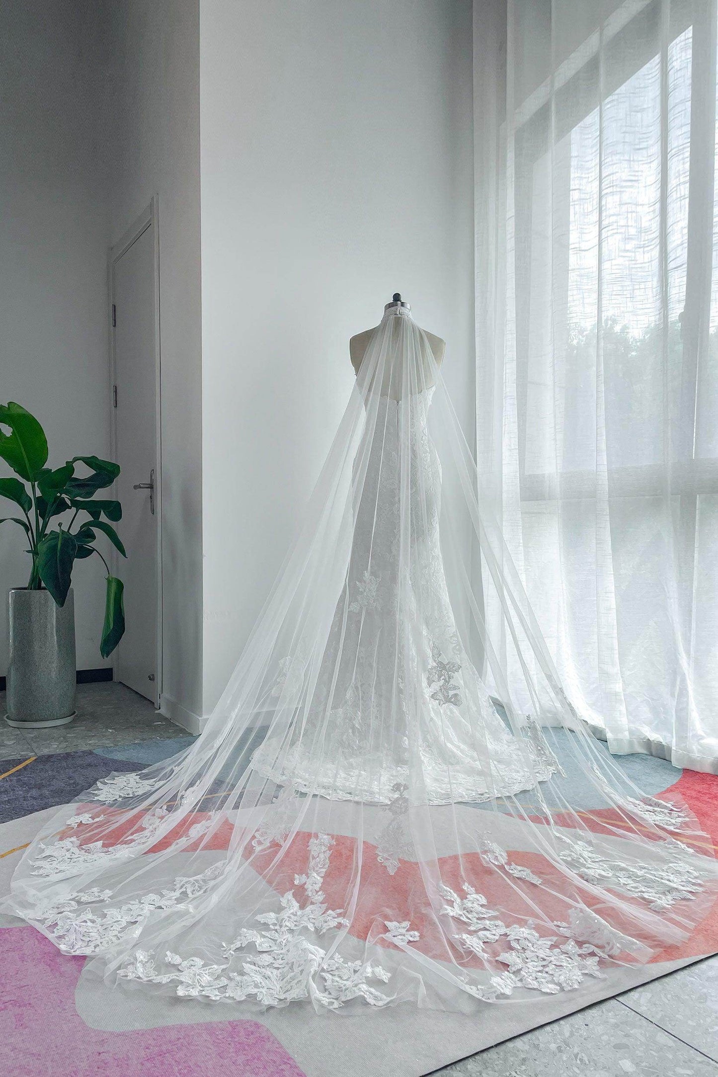 Trumpet-Mermaid Sweep-Brush Train Lace Tulle Wedding Dress CW3147 - COCOMELODY