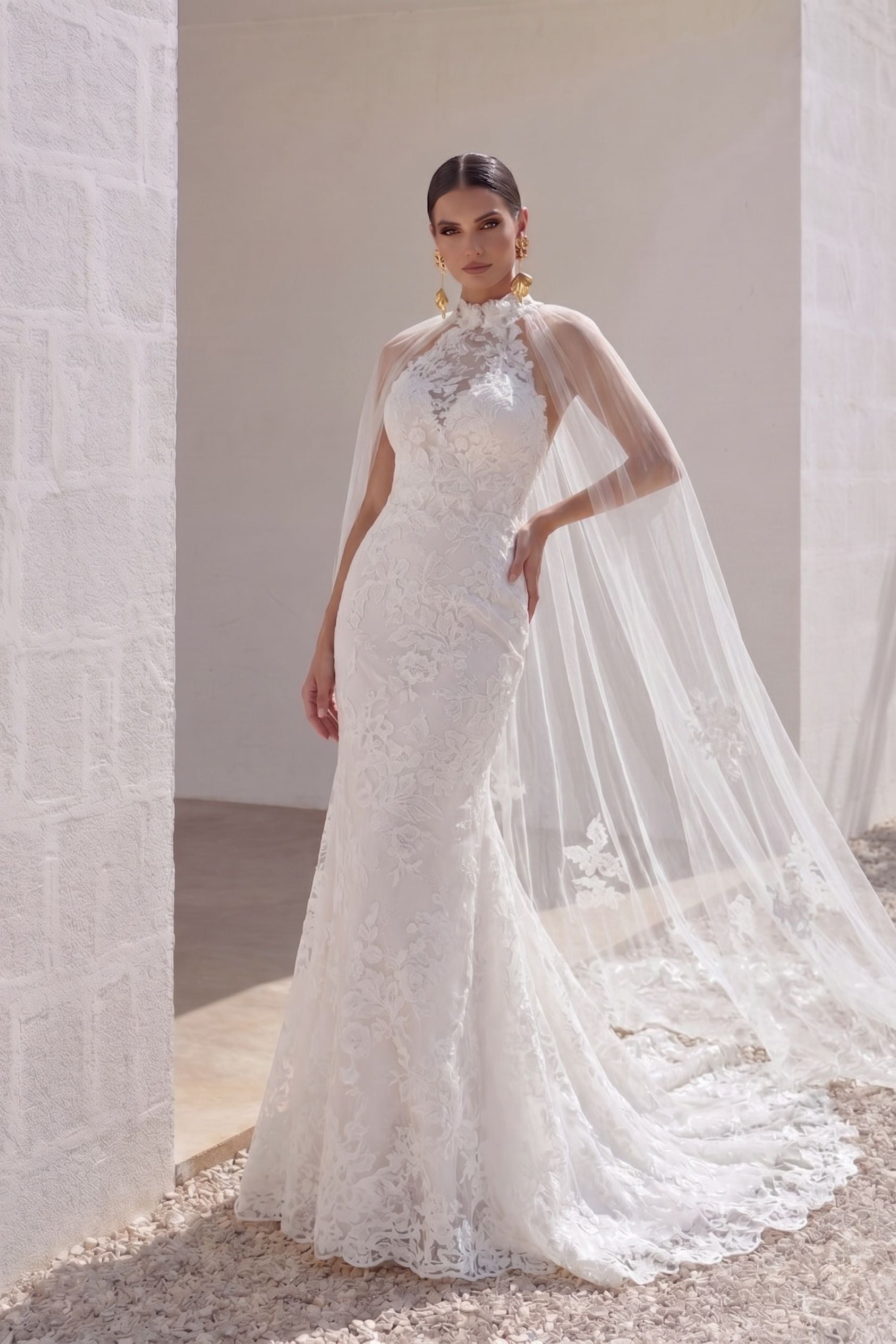 trumpet/mermaid sleeveless v-neck sweep/brush train lace tulle dresses Trumpet-Mermaid Court Train Lace Tulle Wedding Dress COCOMELODY CW3148, 45 Days / As Picture:Ivory/Sand / US2-UK4-EUR32