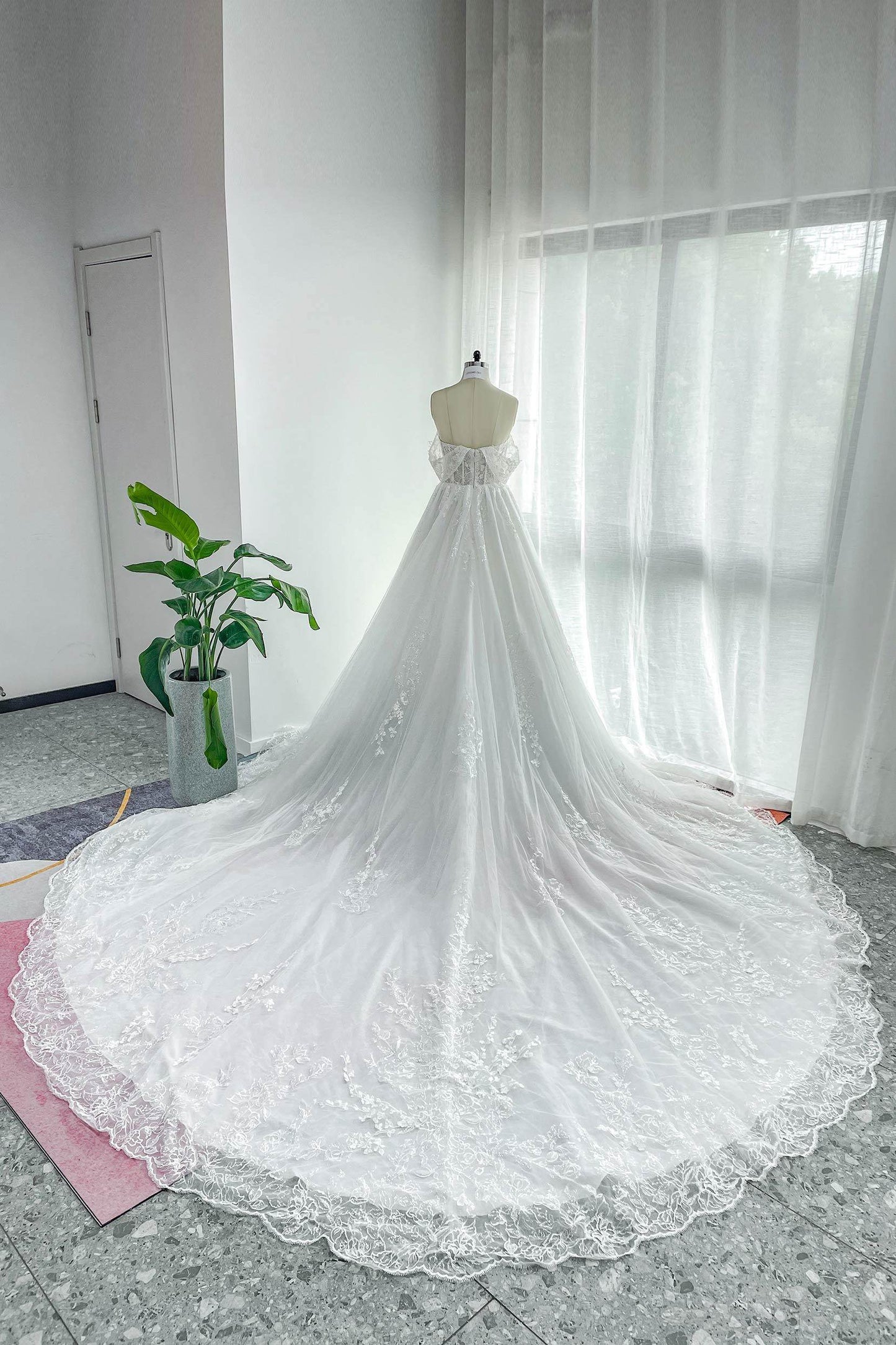 A-Line Cathedral Train Lace Tulle Wedding Dress CW3150 - COCOMELODY
