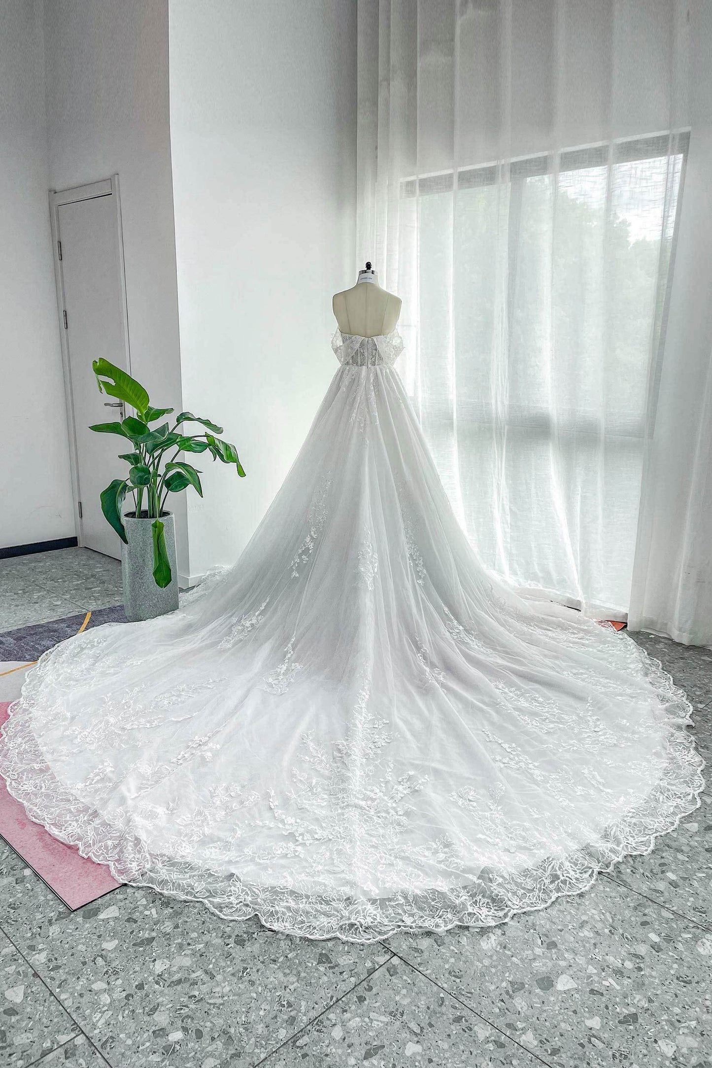 A-Line Cathedral Train Lace Tulle Wedding Dress CW3150 - COCOMELODY