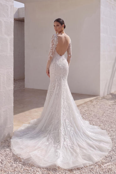 Trumpet-Mermaid Chapel Train Lace Tulle Wedding Dress CW3152 - 45 Days / As Picture:Ivory/Nude / US0-UK2-EUR30 - COCOMELODY
