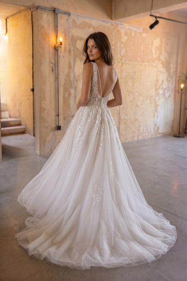 A-Line Court Train Lace Tulle Wedding Dress CW3153 - 45 Days / As Picture:Ivory/Nude / US0-UK2-EUR30 - COCOMELODY