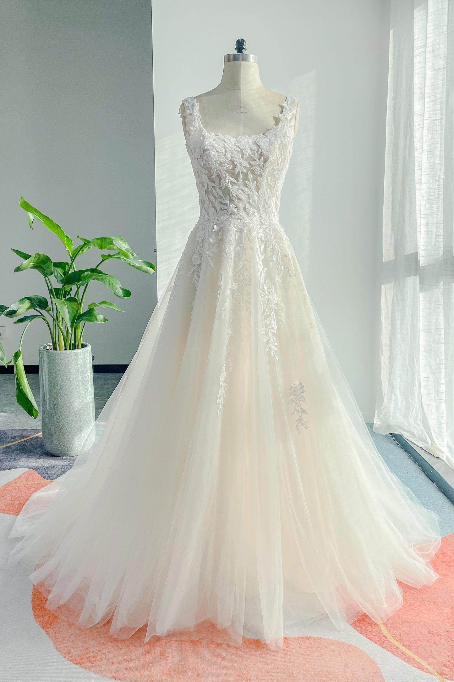 A-Line Court Train Lace Tulle Wedding Dress CW3153CR - COCOMELODY