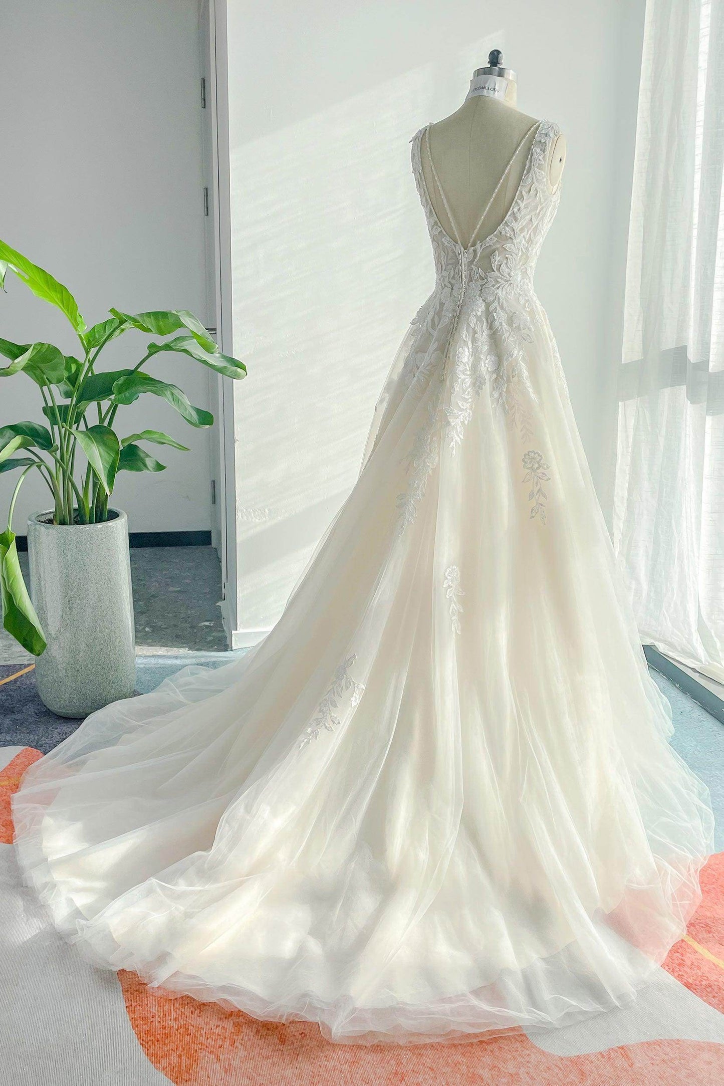 A-Line Court Train Lace Tulle Wedding Dress CW3153CR - COCOMELODY
