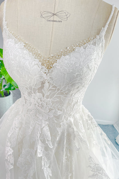 A-Line Court Train Lace Tulle Wedding Dress CW3154