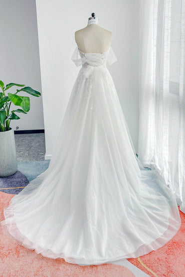 A-Line Court Train Lace Tulle Wedding Dress CW3155 - COCOMELODY