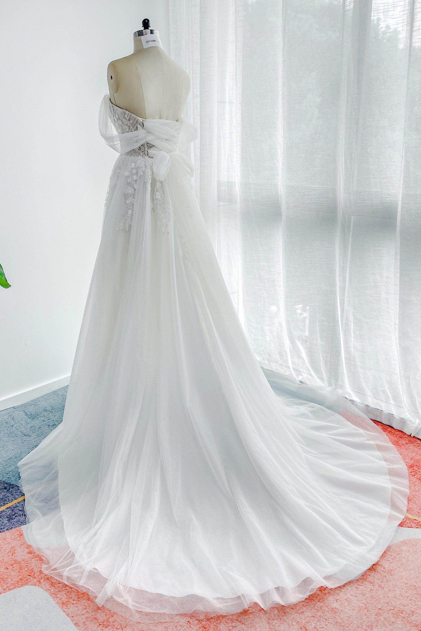 A-Line Court Train Lace Tulle Wedding Dress CW3155 - COCOMELODY