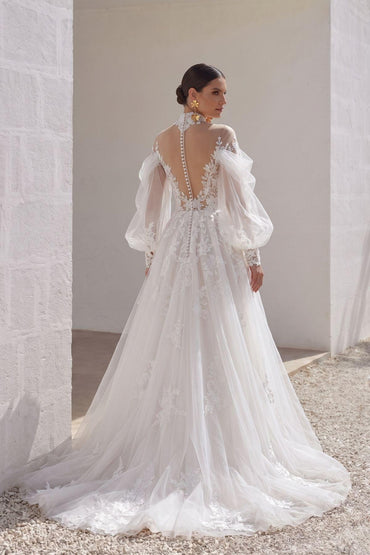 A-Line Court Train Lace Tulle Wedding Dress CW3156 - 35 Days / As Picture:Ivory/Nude / US0-UK2-EUR30 - COCOMELODY