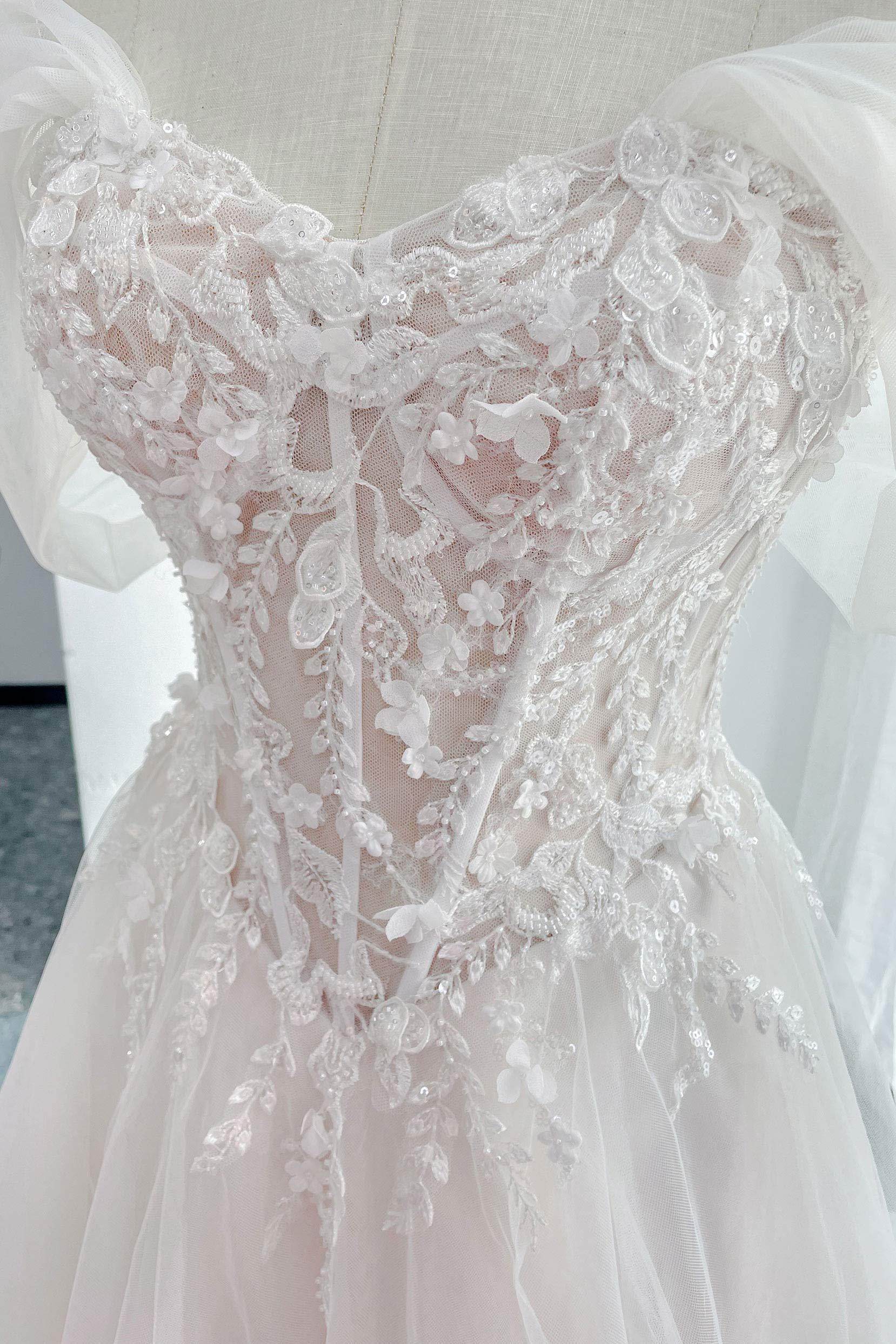 A-Line Court Train Lace Tulle Wedding Dress CW3158 - COCOMELODY