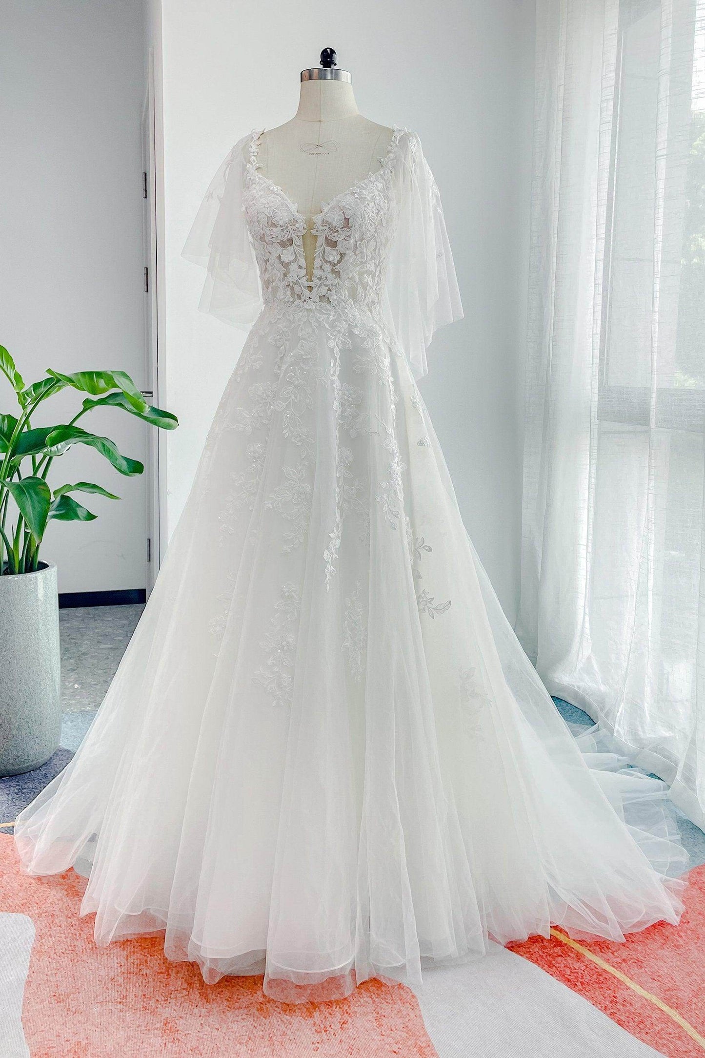 A-Line Court Train Lace Tulle Wedding Dress CW3160 - COCOMELODY