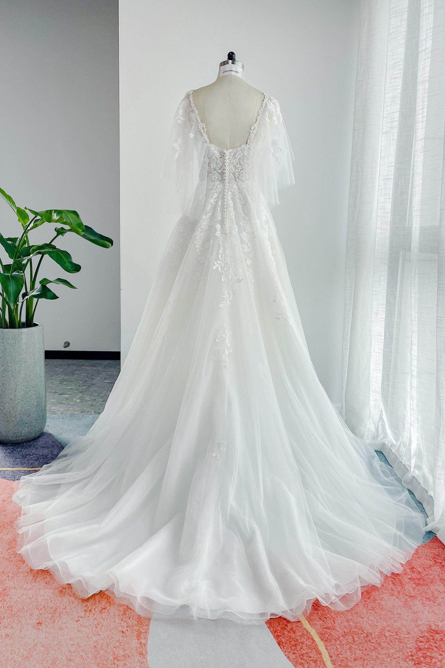 A-Line Court Train Lace Tulle Wedding Dress CW3160 - COCOMELODY