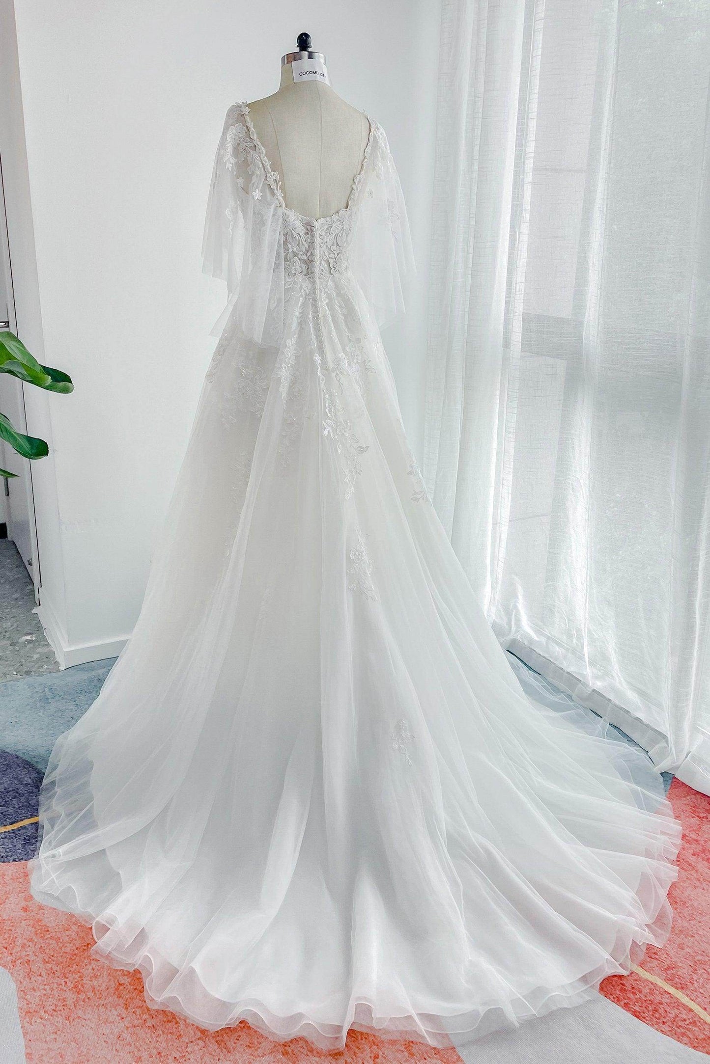 A-Line Court Train Lace Tulle Wedding Dress CW3160 - COCOMELODY