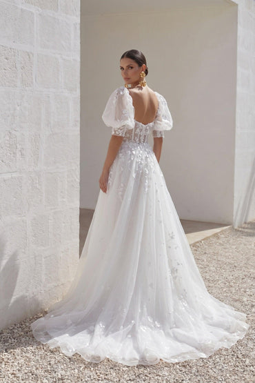 A-Line Court Train Lace Tulle Wedding Dress CW3161 - 45 Days / As Picture:Ivory / US0-UK2-EUR30 - COCOMELODY