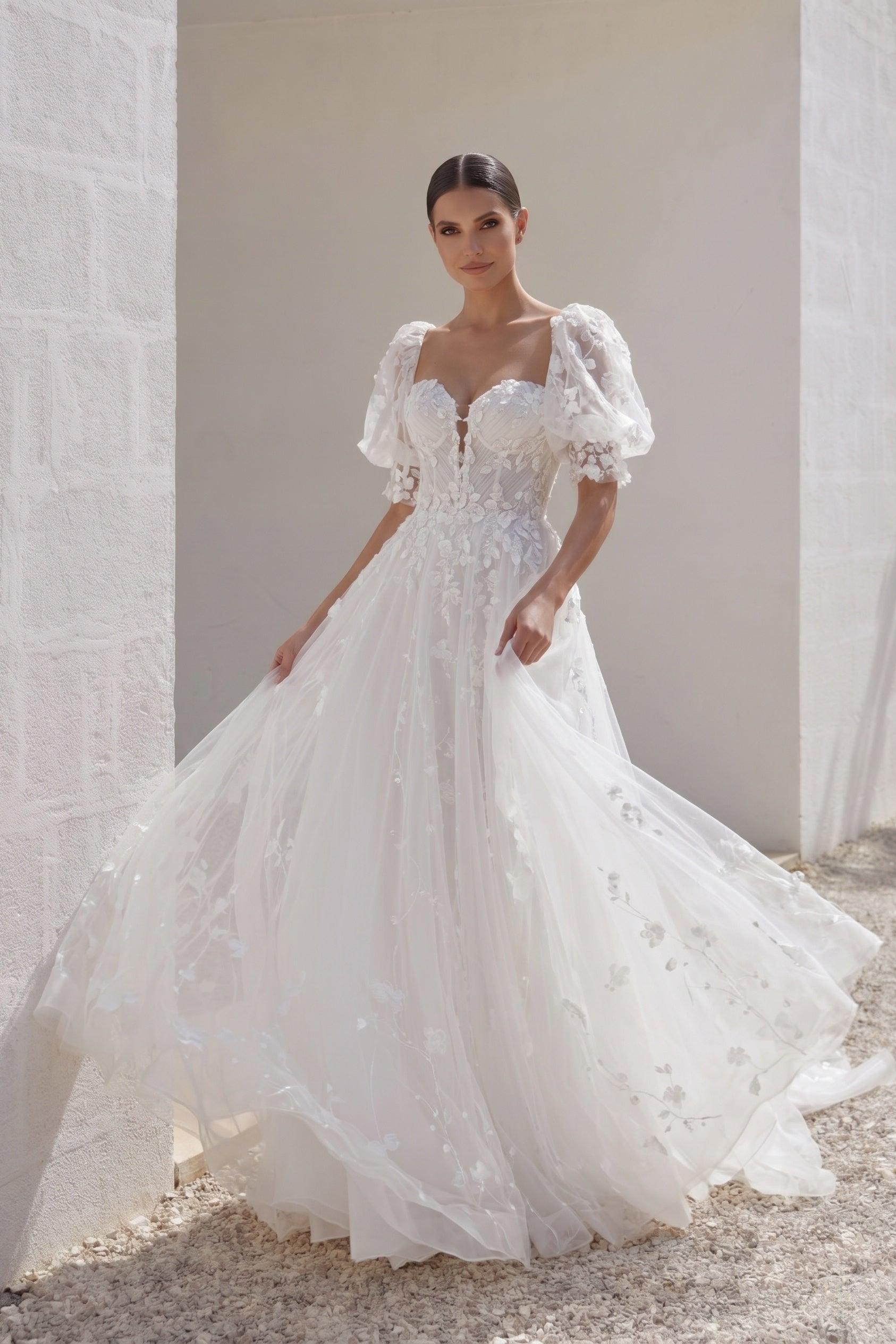 A-Line Court Train Lace Tulle Wedding Dress CW3161 - 45 Days / As Picture:Ivory / US0-UK2-EUR30 - COCOMELODY
