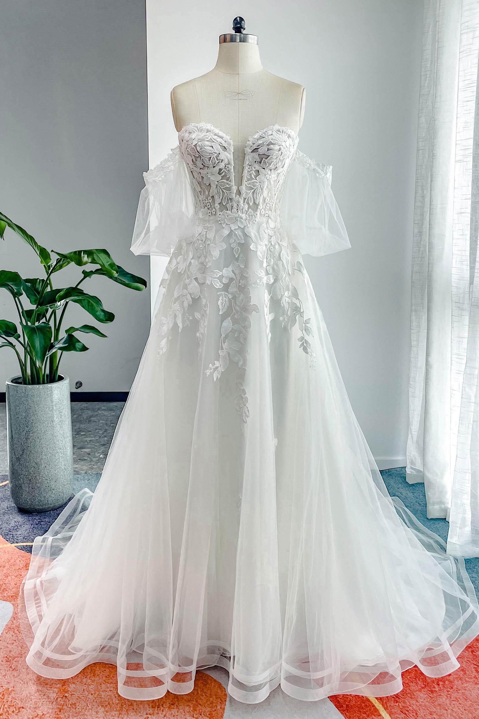 A-Line Off The Shoulder Court Train Lace Tulle Wedding Dress COCOMELODY CW3162, 45 Days / As Picture:Ivory/Nude / US6-UK8-EUR36 A-Line Off The Shoulder Court Train Lace Tulle Wedding Dress COCOMELODY CW3162, 45 Days / As Picture:Ivory/Nude / US6-UK8-EUR36