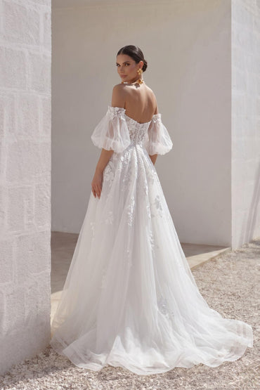 A-Line Court Train Lace Tulle Wedding Dress CW3162 - 35 Days / As Picture:Ivory/Nude / US0-UK2-EUR30 - COCOMELODY
