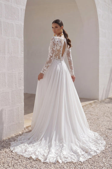 A-Line Court Train Lace Chiffon Wedding Dress CW3163CR - 3 Days / As Picture:Ivory / US8-UK10-EUR38 - COCOMELODY