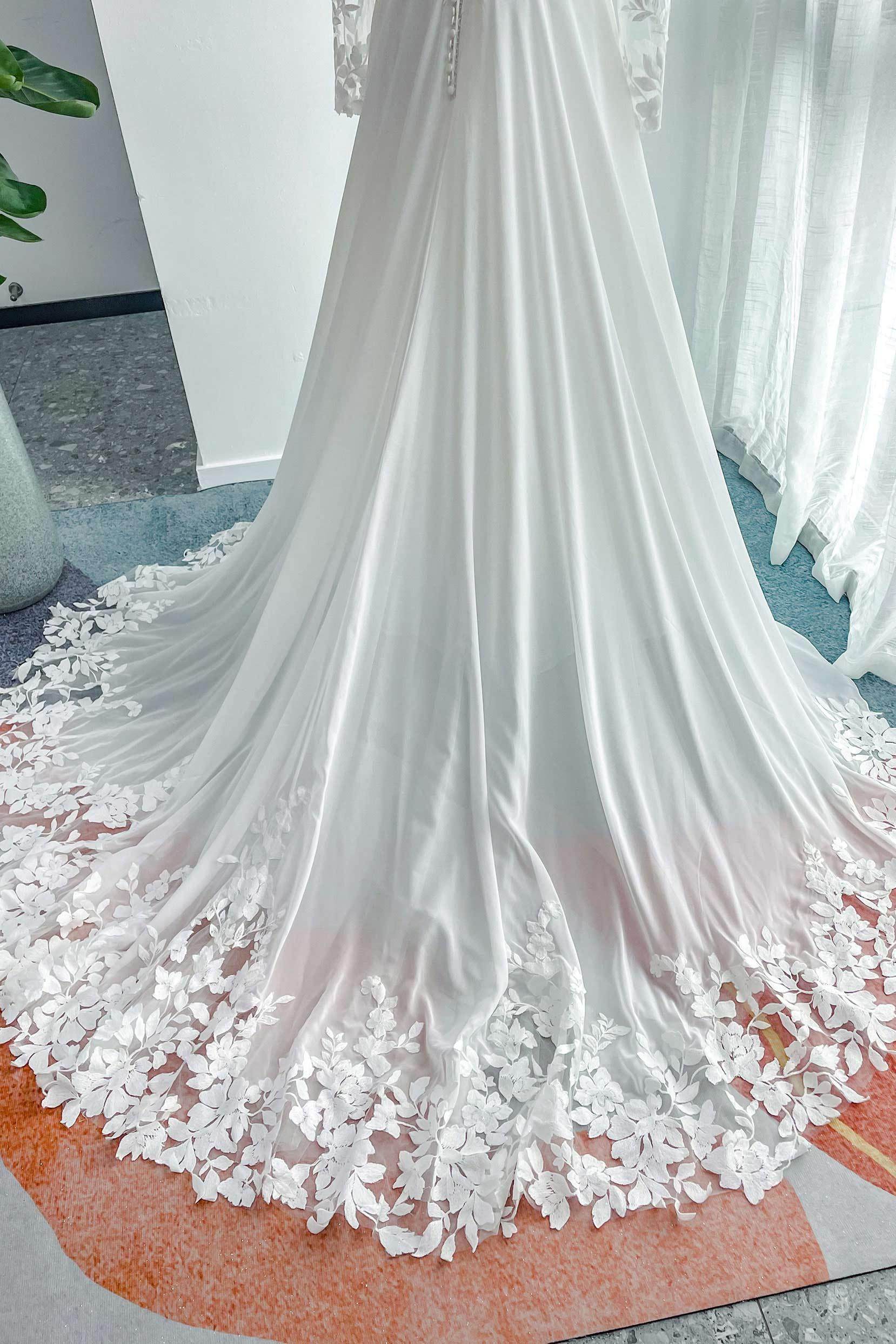 A-Line Court Train Lace Chiffon Wedding Dress CW3163 - COCOMELODY