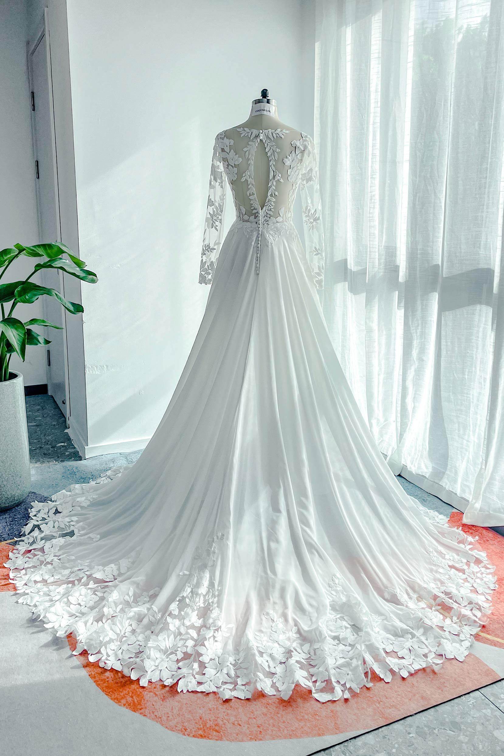 A-Line Court Train Lace Chiffon Wedding Dress CW3163 - COCOMELODY