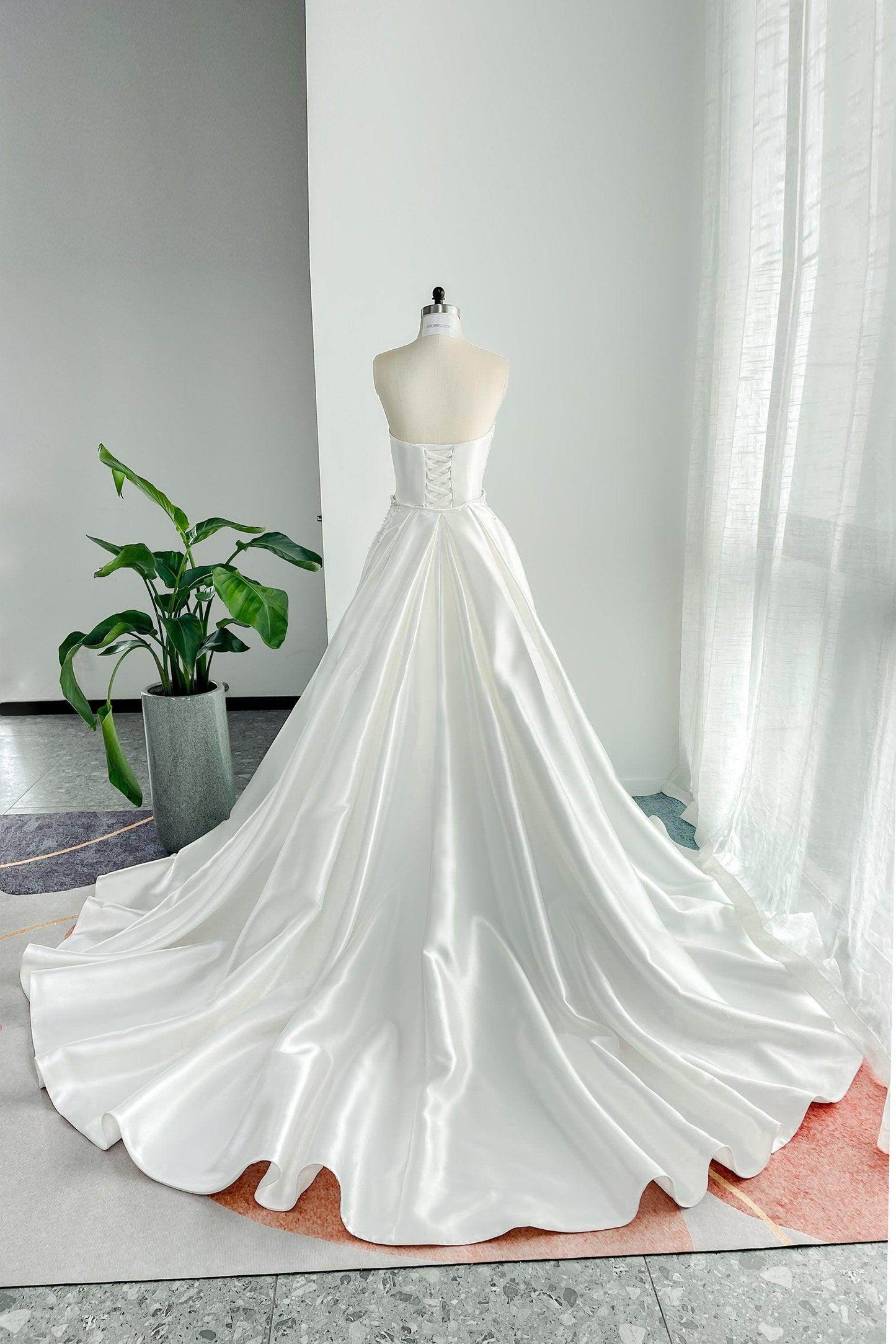 A-Line Court Train Mikado Wedding Dress CW3164 - COCOMELODY