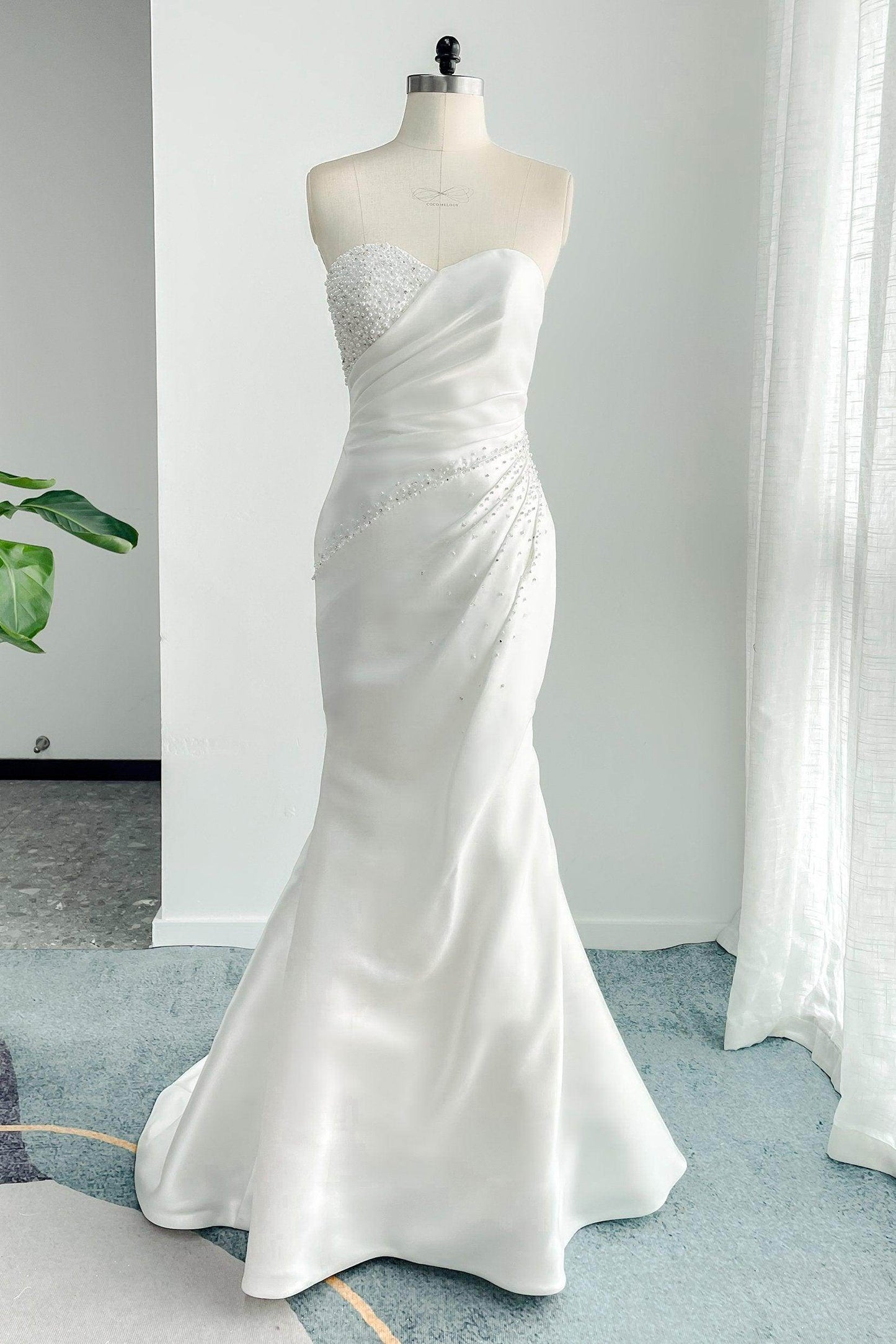 A-Line Court Train Mikado Wedding Dress CW3164 - COCOMELODY
