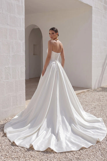 A-Line Court Train Mikado Wedding Dress CW3164 - 35 Days / Ivory / US0-UK2-EUR30 - COCOMELODY