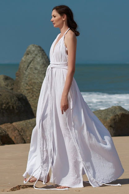 A-Line Floor Length Cotton Plain Muslin Wedding Dress CW3172
