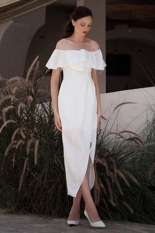 Sheath-Column Ankle Length Silk Blend Wedding Dress CW3177
