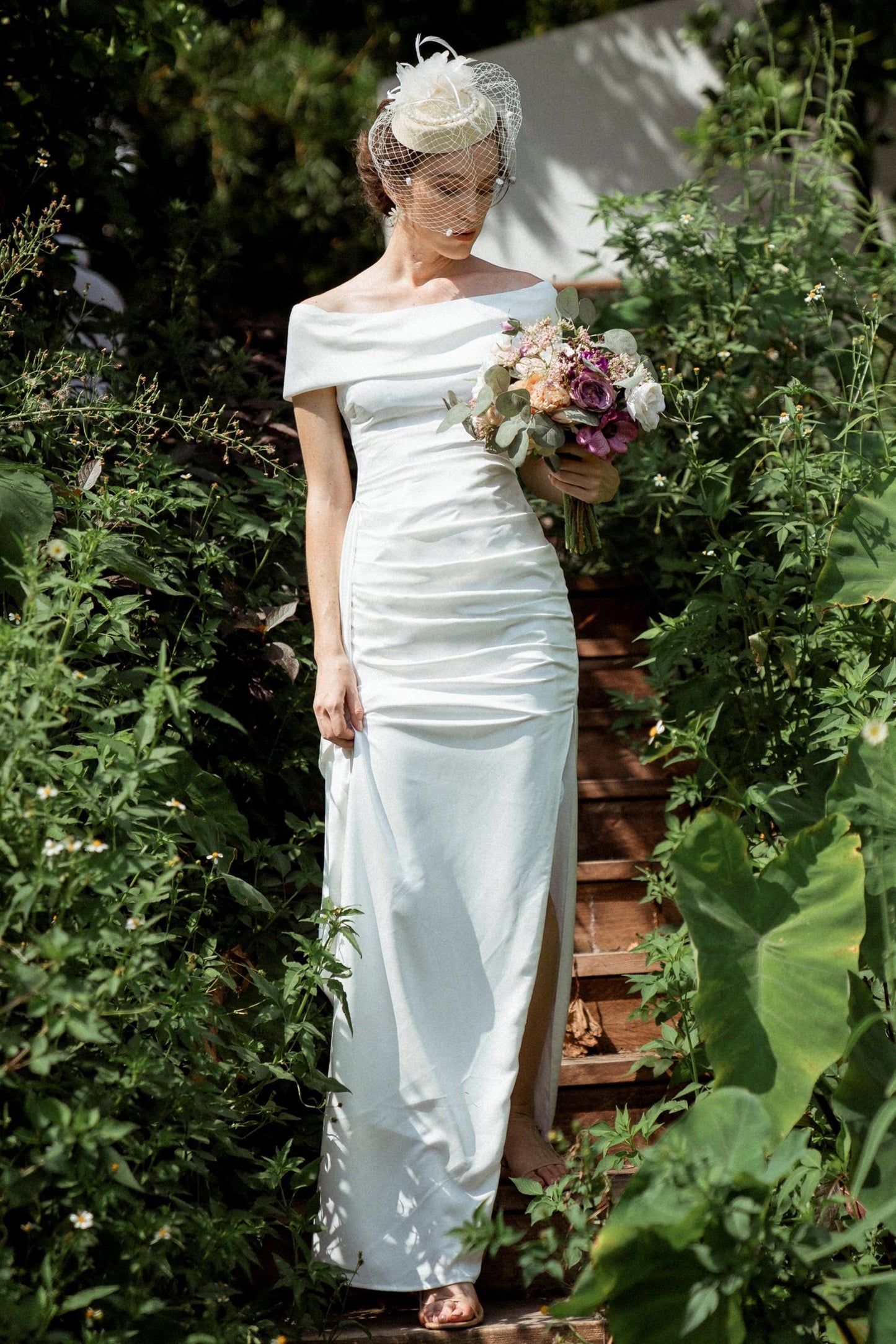 Sheath-Column Floor Length Silk Blend Wedding Dress CW3192