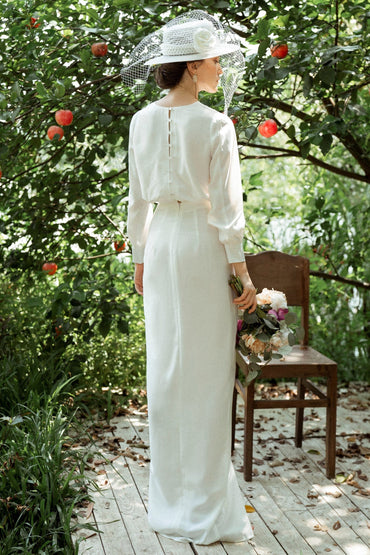 Sheath-Column Floor Length Silk Blend Wedding Dress CW3195