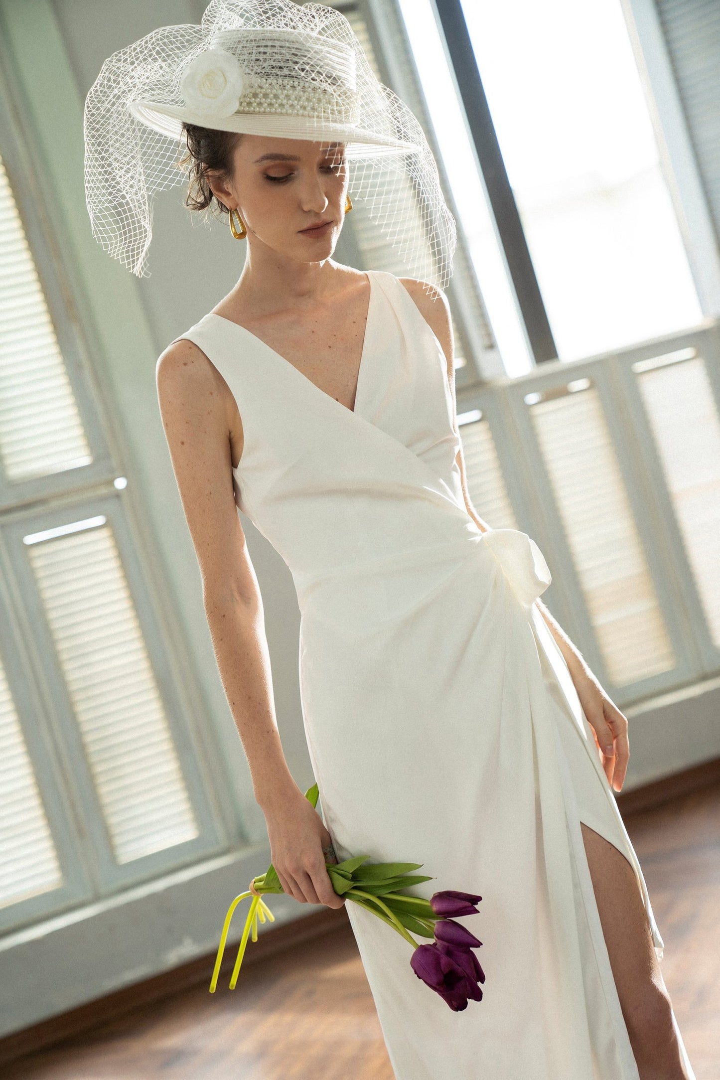 Sheath-Column Floor Length Silk Blend Wedding Dress CW3200