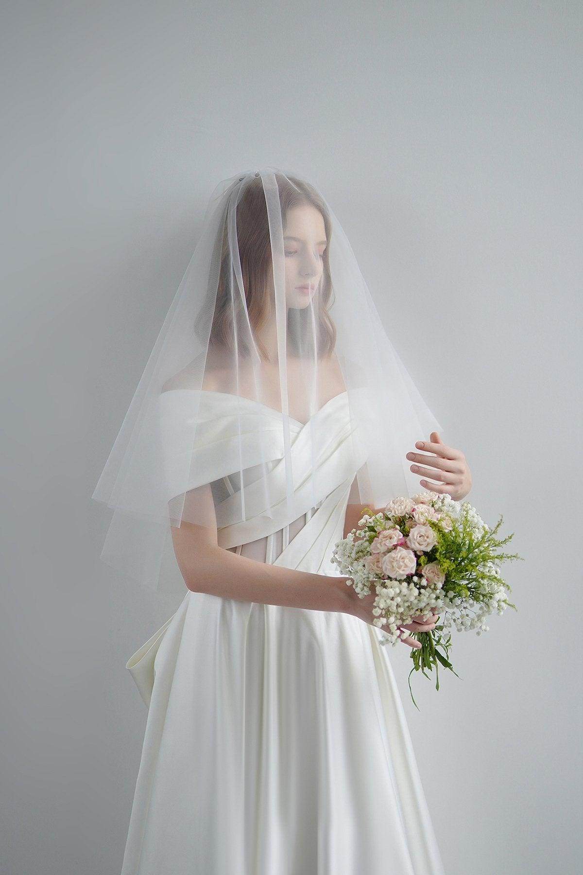 A-Line Sweep-Brush Train Satin Wedding Dress CW3208 - COCOMELODY