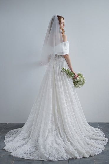 A-Line Sweep-Brush Train Satin Lace Wedding Dress CW3210