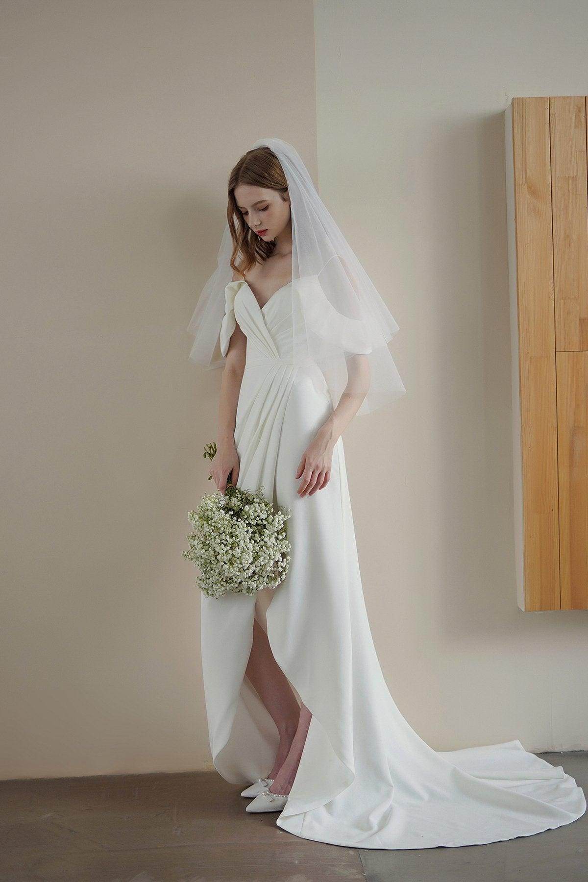 Sheath Sweep-Brush Train Elastic Cloth Wedding Dress CW3215 - COCOMELODY