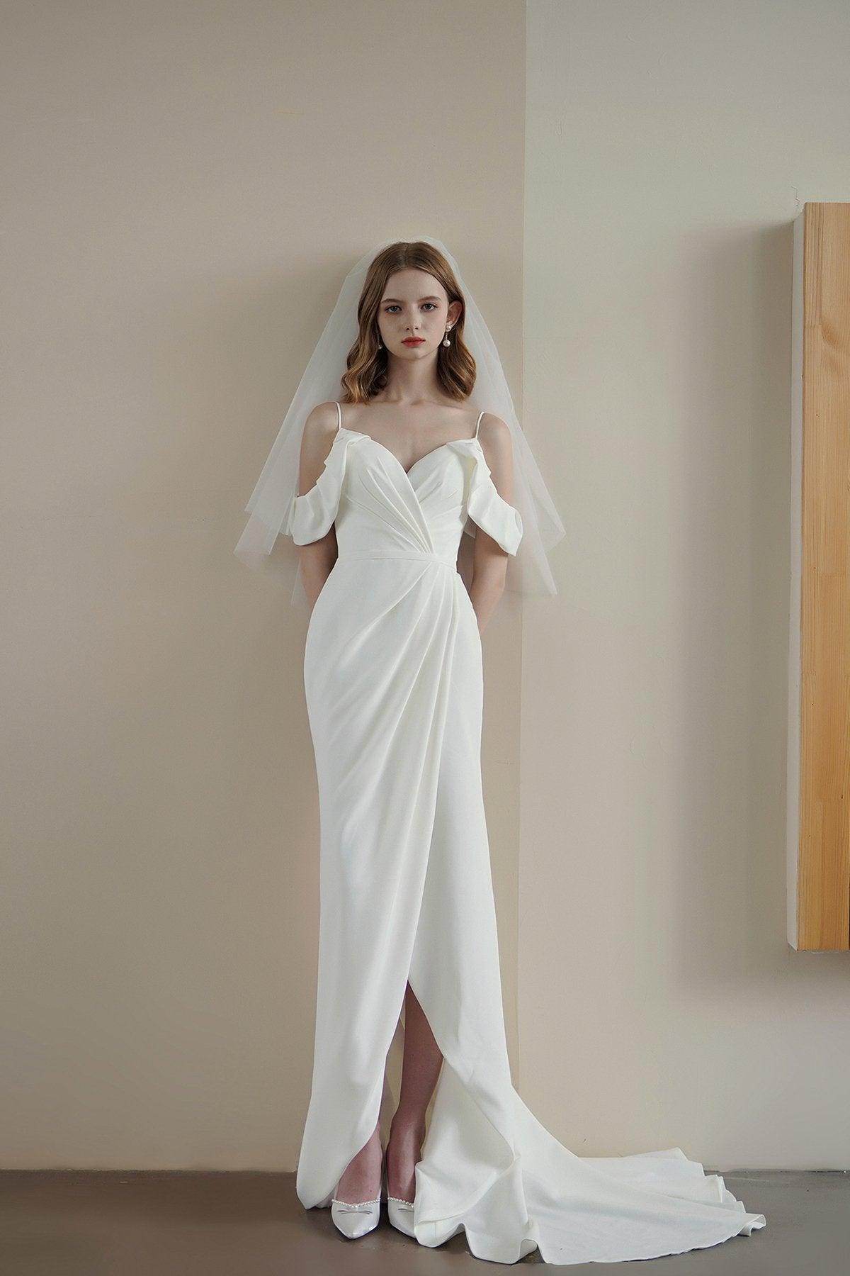 Sheath Sweep-Brush Train Elastic Cloth Wedding Dress CW3215 - COCOMELODY
