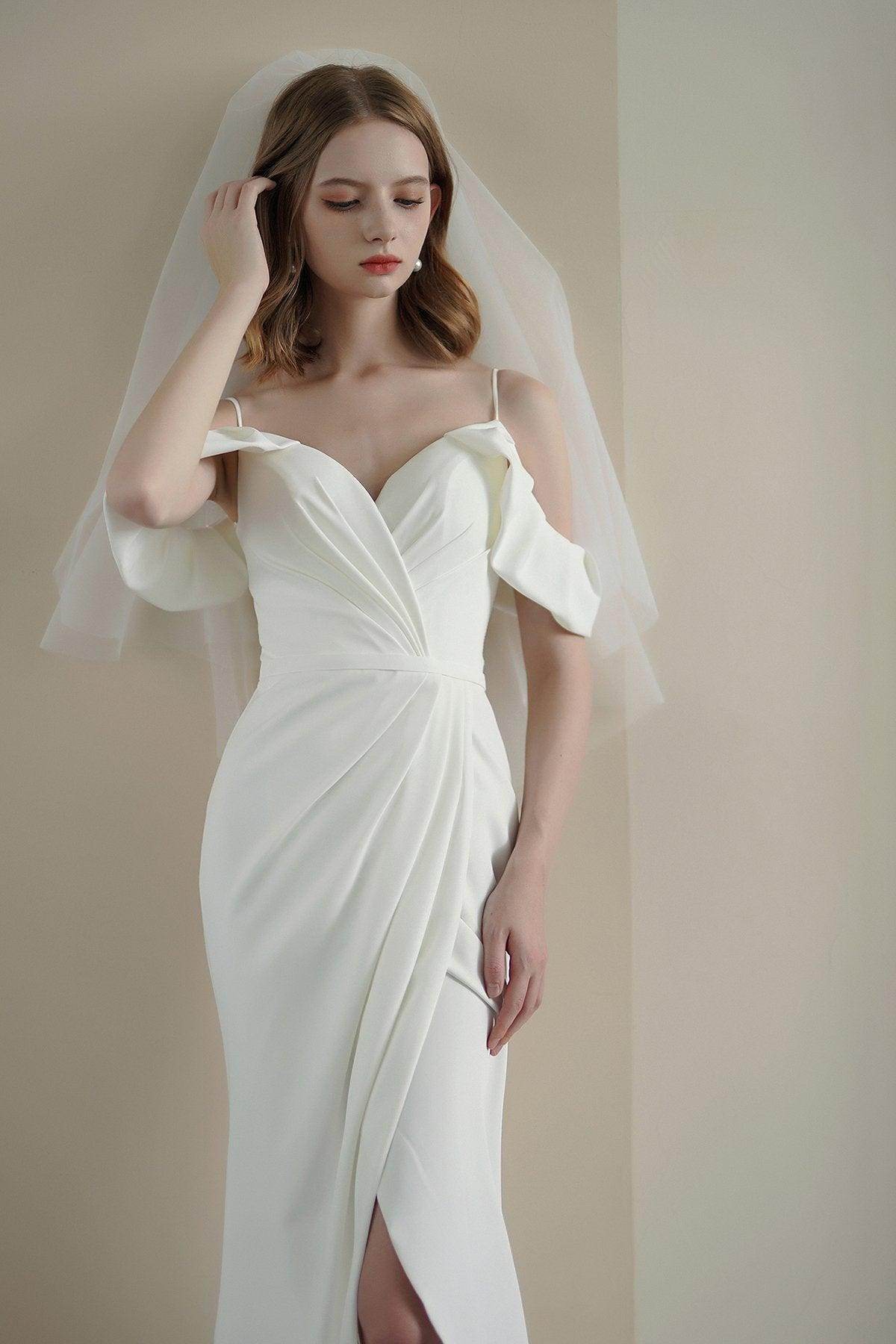 Sheath Sweep-Brush Train Elastic Cloth Wedding Dress CW3215 - COCOMELODY