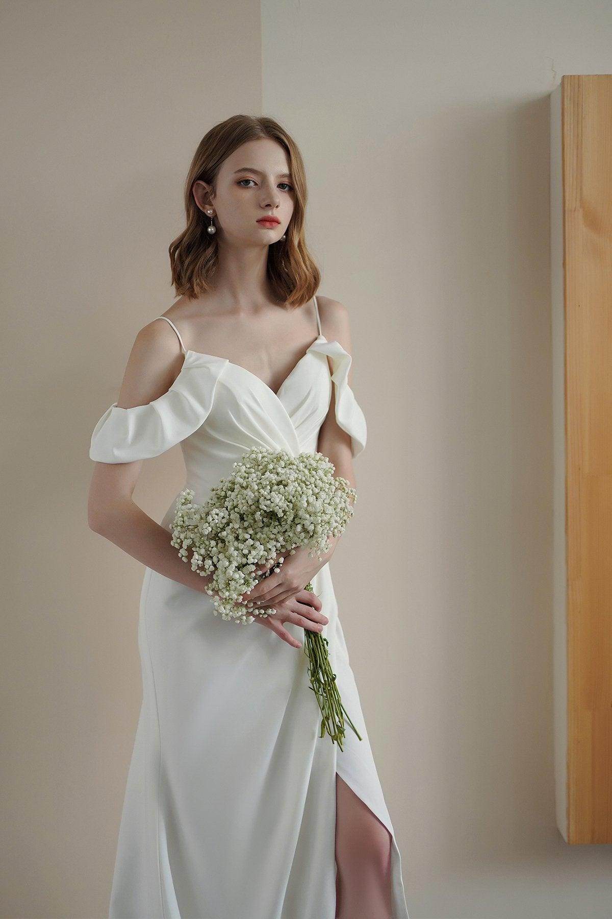 Sheath Sweep-Brush Train Elastic Cloth Wedding Dress CW3215 - COCOMELODY