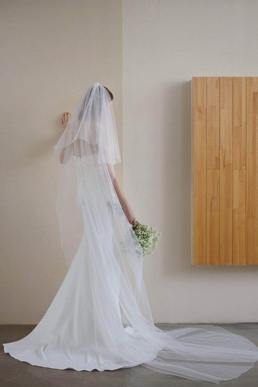 Trumpet Sweep-Brush Train Stretch Satin Lace Wedding Dress CW3217 - COCOMELODY