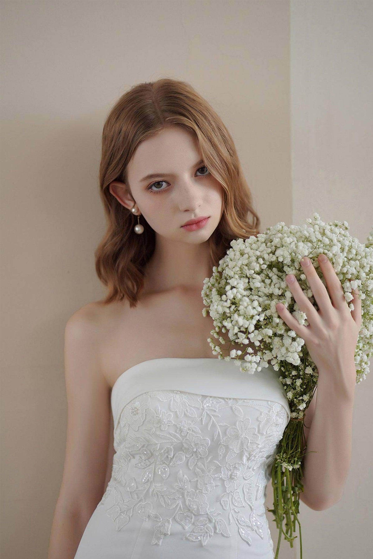 Trumpet Sweep-Brush Train Stretch Satin Lace Wedding Dress CW3217 - COCOMELODY