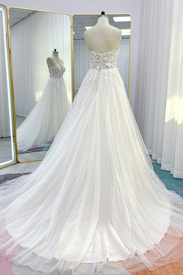 A-Line Court Train Lace Tulle Wedding Dress CW3225