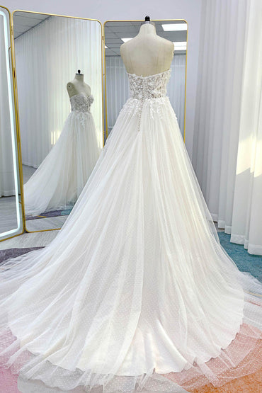A-Line Court Train Lace Tulle Wedding Dress CW3225 - COCOMELODY