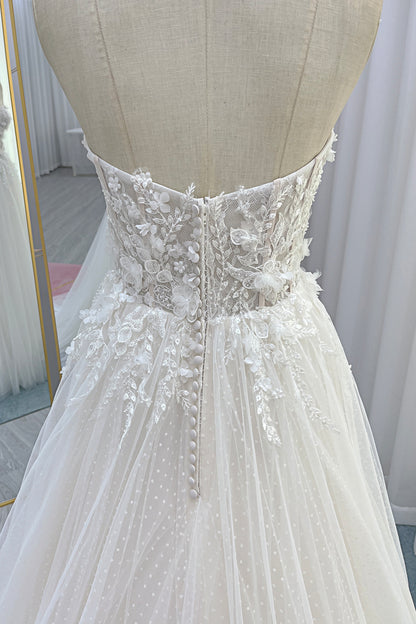 A-Line Court Train Lace Tulle Wedding Dress CW3225