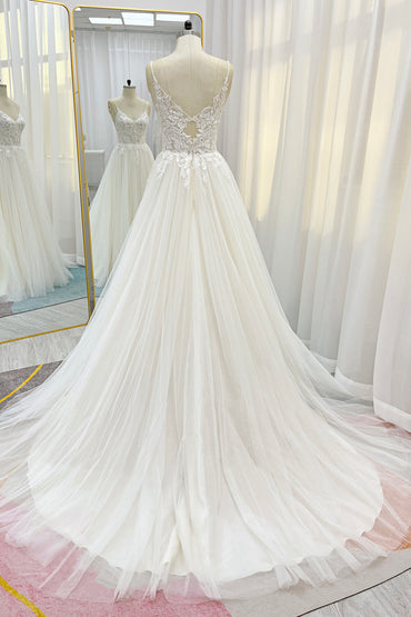 A-Line Court Train Lace Tulle Wedding Dress CW3226