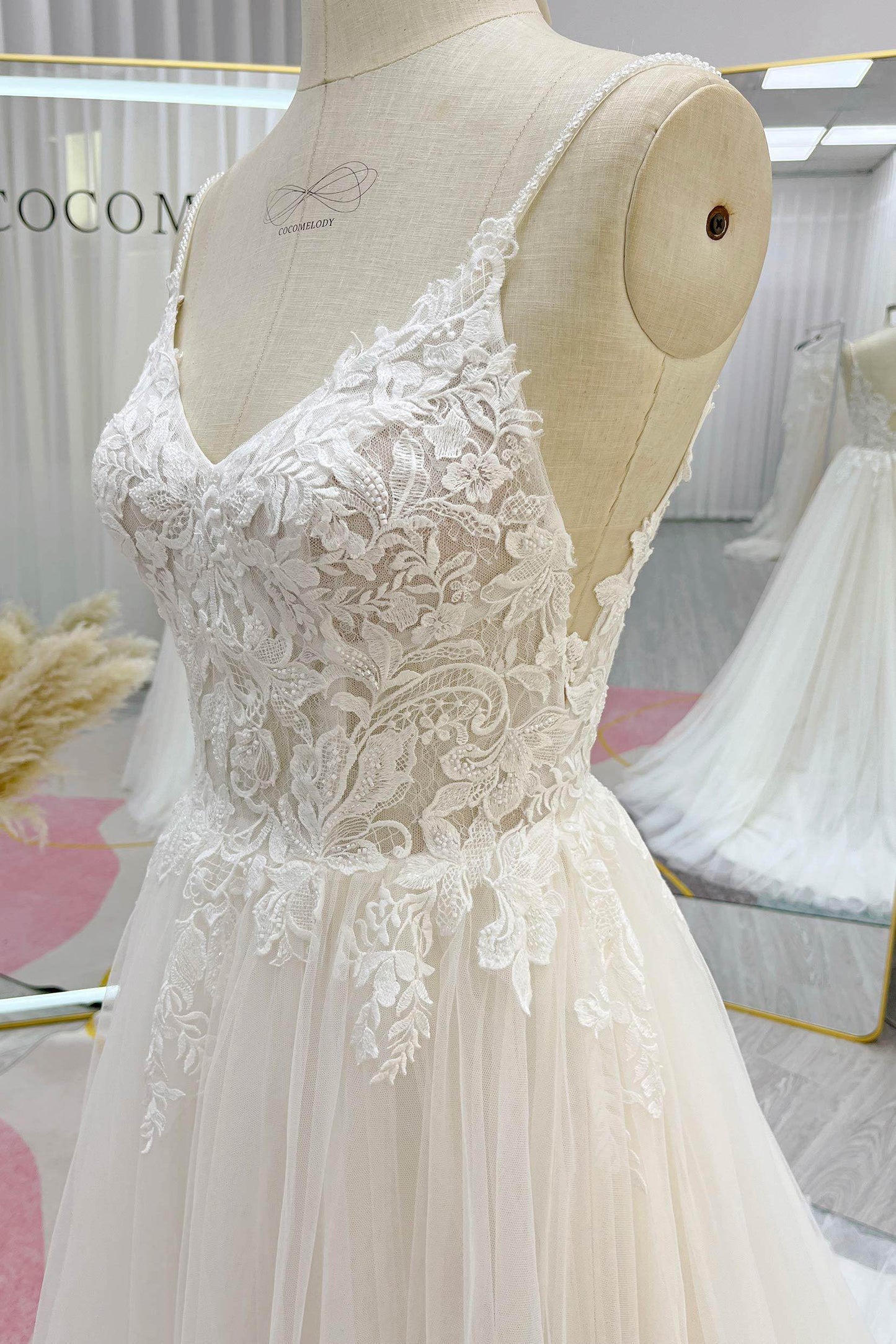 A-Line Court Train Lace Tulle Wedding Dress CW3226 - COCOMELODY