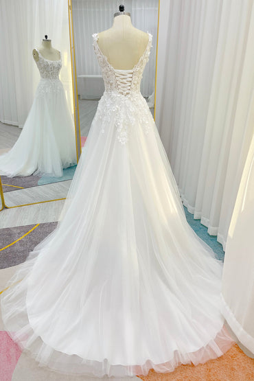 A-Line Court Train Lace Tulle Wedding Dress CW3227