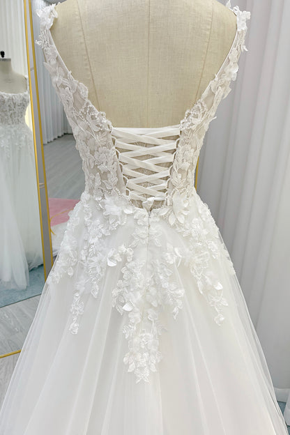 A-Line Court Train Lace Tulle Wedding Dress CW3227