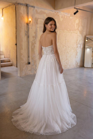 A-Line Court Train Lace Tulle Wedding Dress CW3229 - 45 Days / As Picture:Ivory/Nude / US0-UK2-EUR30 - COCOMELODY