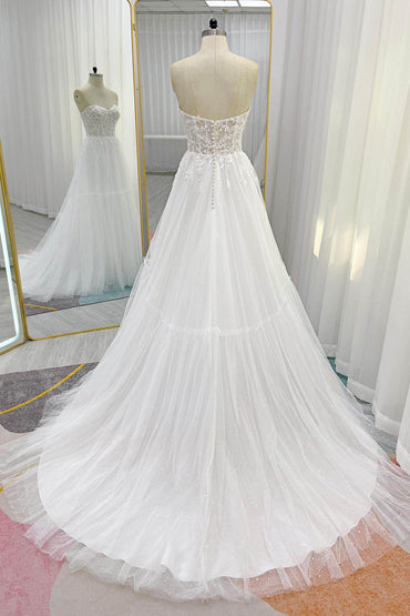 A-Line Court Train Lace Tulle Wedding Dress CW3229 - COCOMELODY